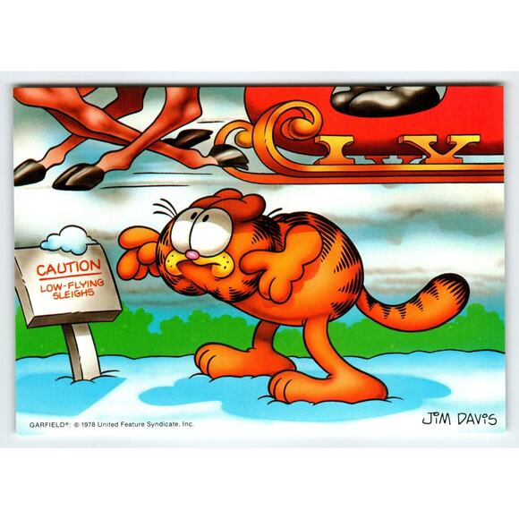 Vintage Garfield Christmas Postcard "Caution Low-Flying Sleighs" Reindeer Unused - Picture 1 of 2